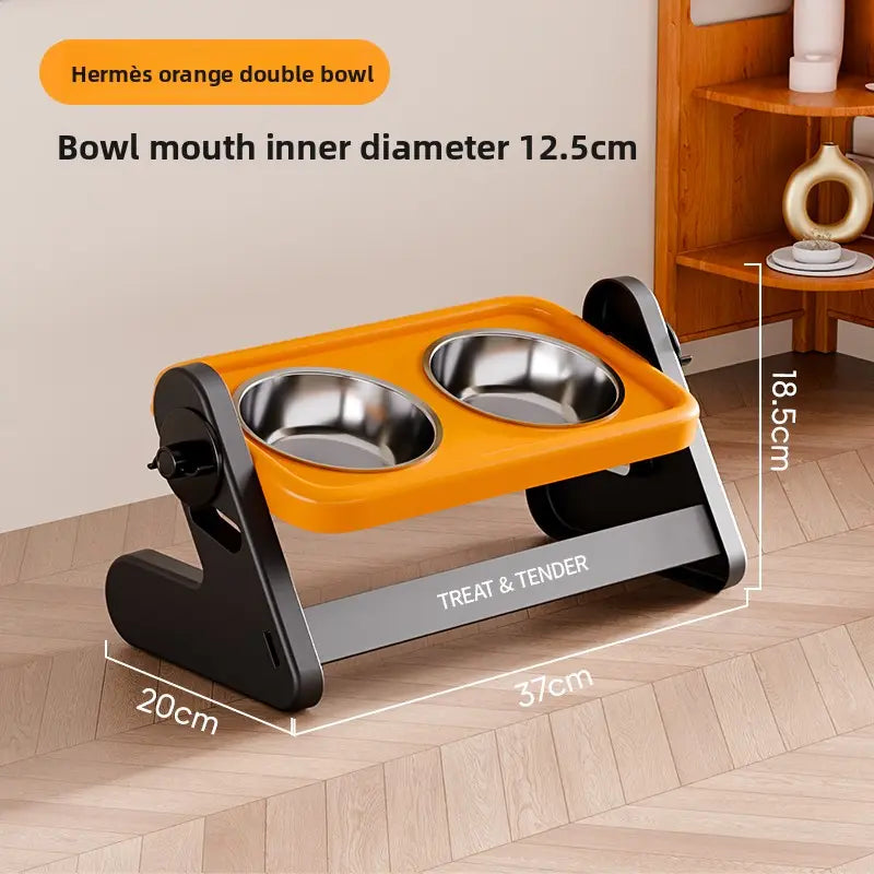 Elevated Stainless Steel Dog Feeding Bowls Set with Adjustable Height and Non-Slip Design for Small Dogs and Cats - Includes 2 Bowls and 1 Raised Stand