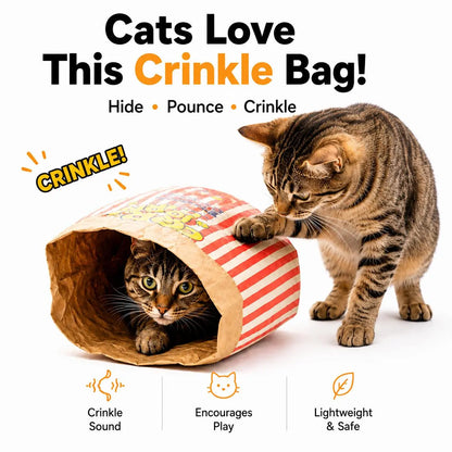 Giant Collapsible Cat Crinkle Bag Tunnel - 29.5 x 13.8 Inch Interactive Hideaway for Indoor Cats, Kittens, Rabbits, and Ferrets with Crinkle Sound