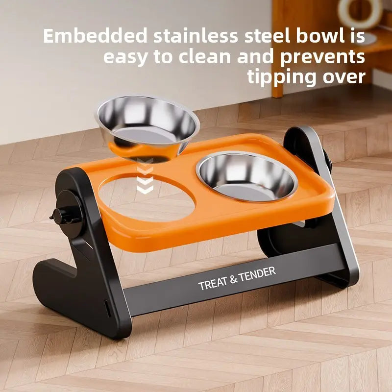 Elevated Stainless Steel Dog Feeding Bowls Set with Adjustable Height and Non-Slip Design for Small Dogs and Cats - Includes 2 Bowls and 1 Raised Stand