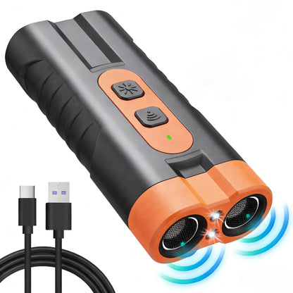Upgraded Dual-Headed Ultrasonic Dog Repeller and Bark Stopper Flashlight - Rechargeable Portable Device for Effective Pet Barking Control, Essential for Dog Walkers and Pet Enthusiasts