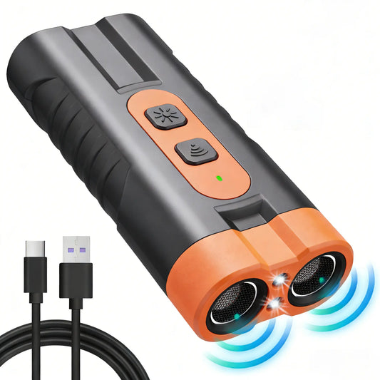 Upgraded Dual-Headed Ultrasonic Dog Repeller and Bark Stopper Flashlight - Rechargeable Portable Device for Effective Pet Barking Control, Essential for Dog Walkers and Pet Enthusiasts