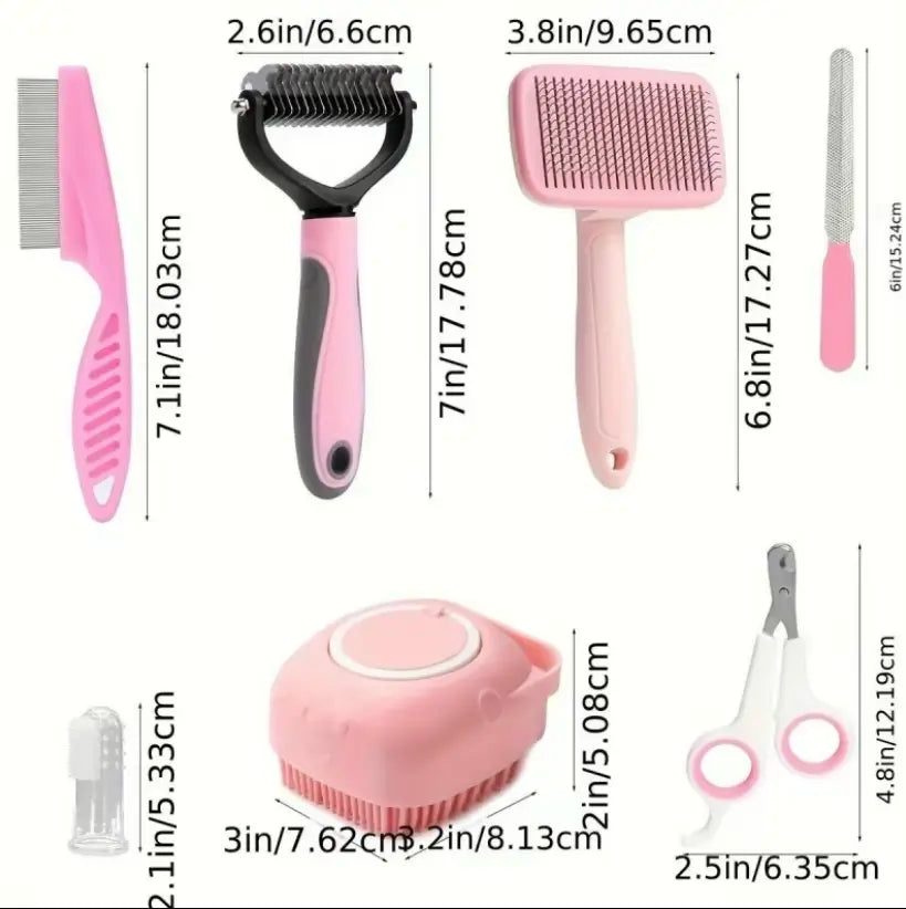 8-in-1 Professional Pet Grooming Kit for Dogs and Cats - Includes Dematting Comb, Slicker Brush, Nail Clipper, and Trimmer for a Tangle-Free and Shiny Coat