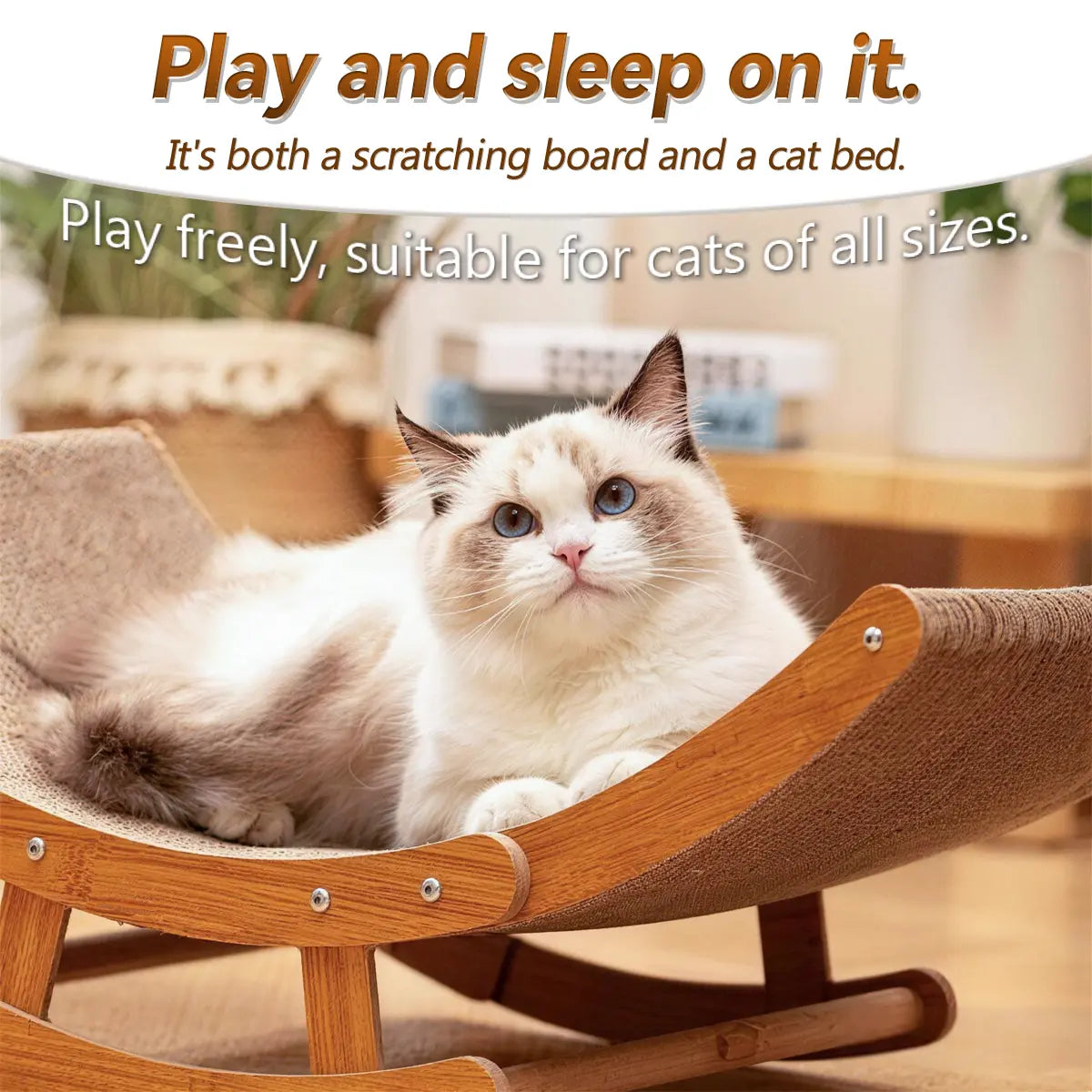 Elegant Bohemian Cat Scratcher Bed with Natural Sisal and Solid Wood Frame, Calming Rocking Lounge for Indoor Cats, Comfortable Non-Shedding Bed for Medium to Large Cats and Kittens, Easy Assembly