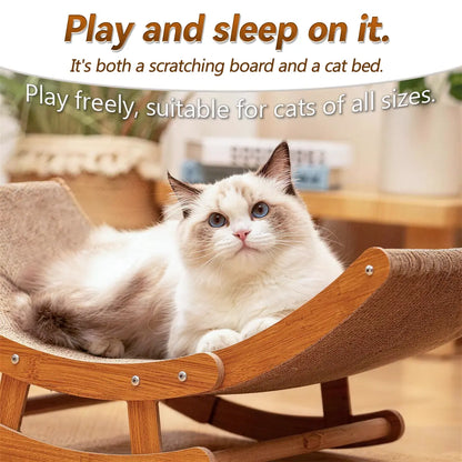 Elegant Bohemian Cat Scratcher Bed with Natural Sisal and Solid Wood Frame, Calming Rocking Lounge for Indoor Cats, Comfortable Non-Shedding Bed for Medium to Large Cats and Kittens, Easy Assembly