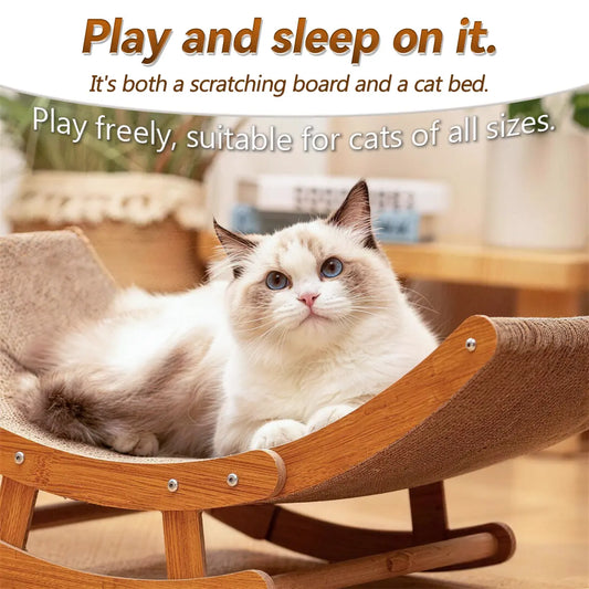 Elegant Bohemian Cat Scratcher Bed with Natural Sisal and Solid Wood Frame, Calming Rocking Lounge for Indoor Cats, Comfortable Non-Shedding Bed for Medium to Large Cats and Kittens, Easy Assembly