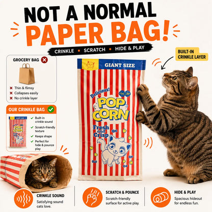 Giant Collapsible Cat Crinkle Bag Tunnel - 29.5 x 13.8 Inch Interactive Hideaway for Indoor Cats, Kittens, Rabbits, and Ferrets with Crinkle Sound