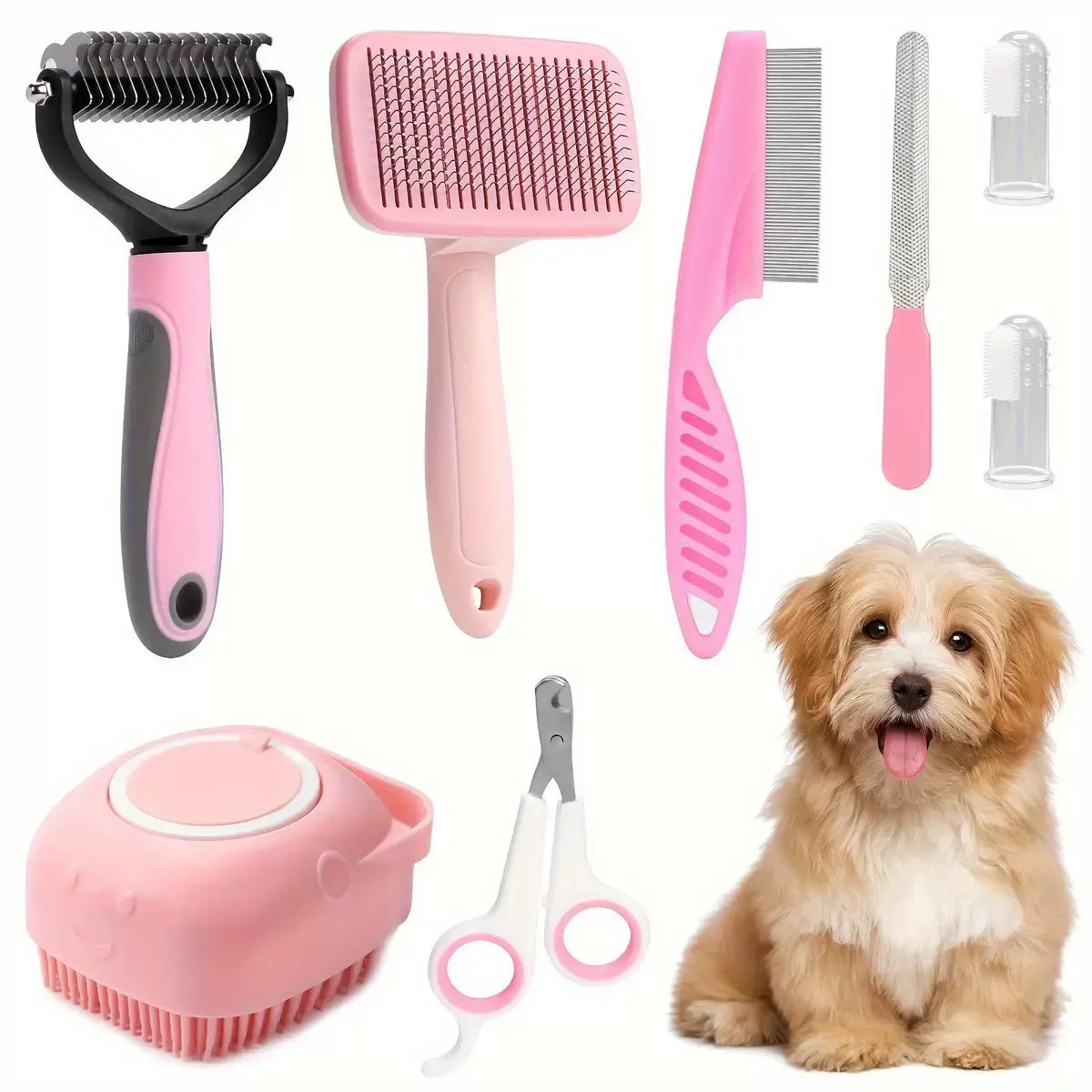 8-in-1 Professional Pet Grooming Kit for Dogs and Cats - Includes Dematting Comb, Slicker Brush, Nail Clipper, and Trimmer for a Tangle-Free and Shiny Coat