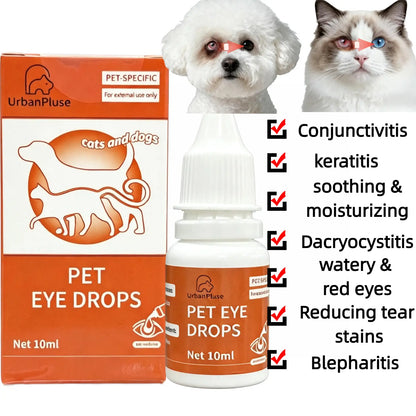 Urbanpluse Natural Pet Eye Drops for Dogs and Cats - 10ML Tear Stain Remover for Itchy, Dry, and Pink Eyes