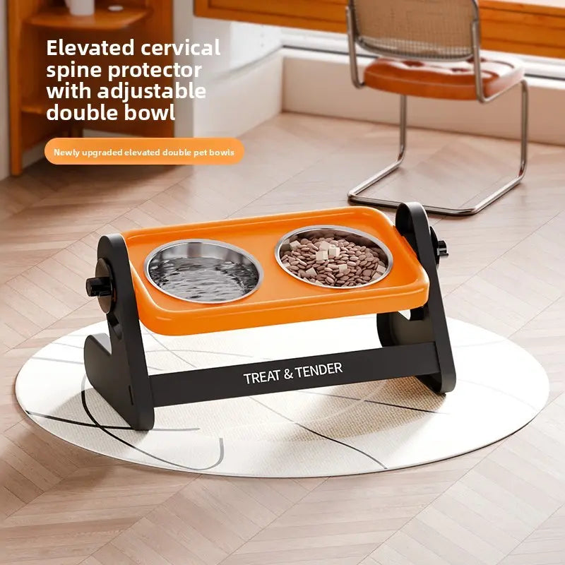 Elevated Stainless Steel Dog Feeding Bowls Set with Adjustable Height and Non-Slip Design for Small Dogs and Cats - Includes 2 Bowls and 1 Raised Stand