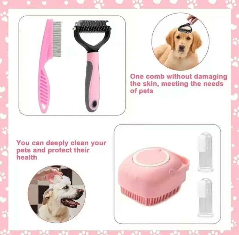 8-in-1 Professional Pet Grooming Kit for Dogs and Cats - Includes Dematting Comb, Slicker Brush, Nail Clipper, and Trimmer for a Tangle-Free and Shiny Coat