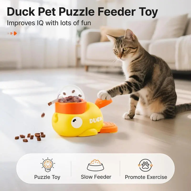 Yellow Duck Food Dispensing Cat Toy - Interactive Boredom Relief Wand for Cats and Dogs, Durable Slow Feeder and Snack Puzzle, Ideal Gift for Pet Lovers