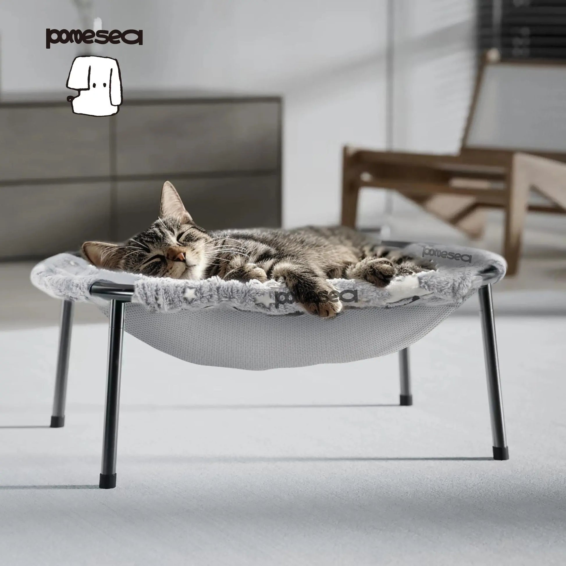 Elevated Cat Hammock Bed with Metal Frame and Dual-Sided Removable Washable Cover - Breathable Raised Lounger for Indoor Cats and Small Dogs, Easy No-Tool Assembly