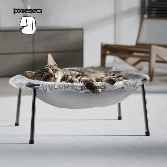 Elevated Cat Hammock Bed with Metal Frame and Dual-Sided Removable Washable Cover - Breathable Raised Lounger for Indoor Cats and Small Dogs, Easy No-Tool Assembly