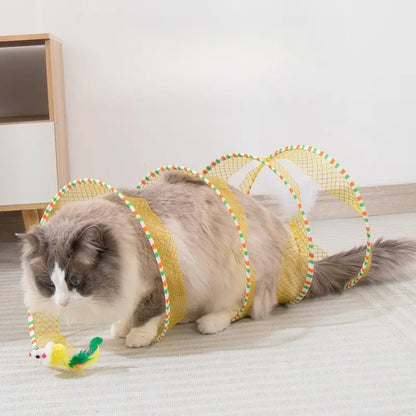 Summervibes Spiral Tunnel Cat Toy - Collapsible 20-Inch Spring Tunnel with Feather & Bell for Interactive Play, Durable Accessory for Indoor Cats and Small Pets