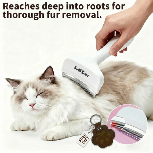TUFFYUKI Professional Pet Deshedding Tool - Gentle Undercoat Rake for Dogs and Cats, Effective Shedding Reduction and Dematting Comb for Long-Haired Pets