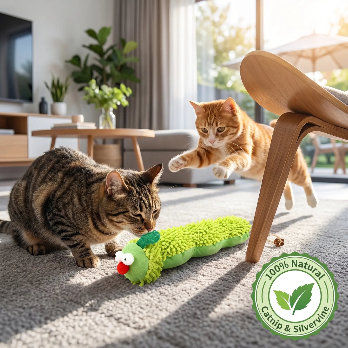 Catnip Caterpillar Plush Pillow - Interactive Crinkle Sound Cat Toy with Catnip Head and Silvervine Tail for Indoor Cats