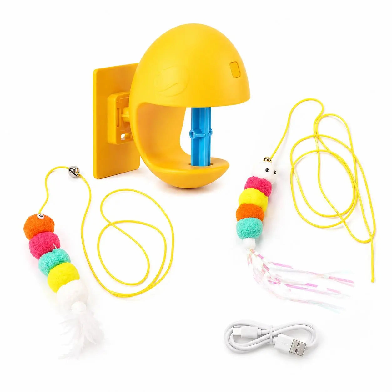 Automated Wall-Mounted Cat Teaser Toy with Adjustable Modes and Rechargeable Feather Exercise Feature