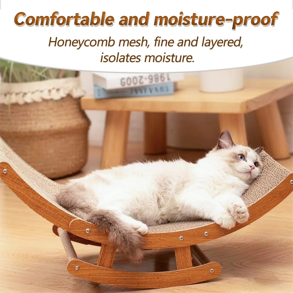 Elegant Bohemian Cat Scratcher Bed with Natural Sisal and Solid Wood Frame, Calming Rocking Lounge for Indoor Cats, Comfortable Non-Shedding Bed for Medium to Large Cats and Kittens, Easy Assembly