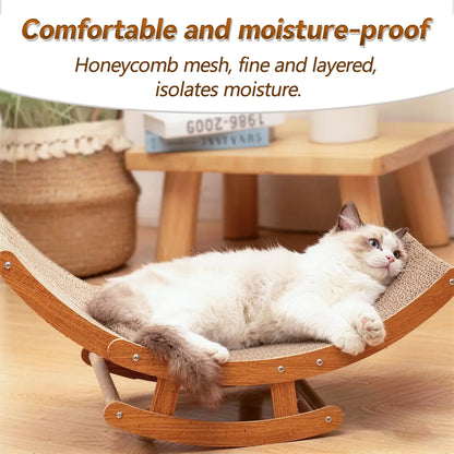 Elegant Bohemian Cat Scratcher Bed with Natural Sisal and Solid Wood Frame, Calming Rocking Lounge for Indoor Cats, Comfortable Non-Shedding Bed for Medium to Large Cats and Kittens, Easy Assembly