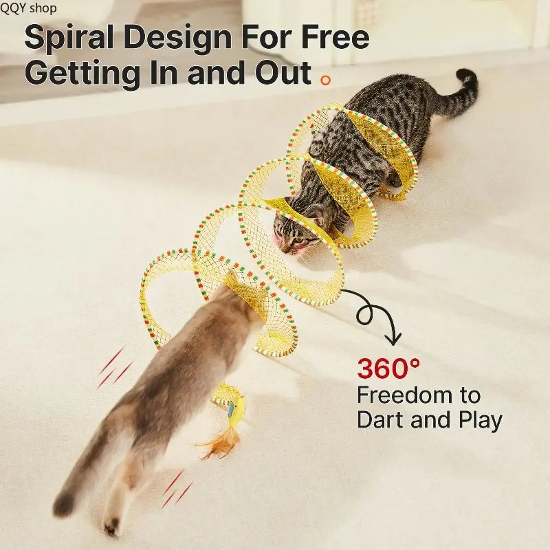 Summervibes Spiral Tunnel Cat Toy - Collapsible 20-Inch Spring Tunnel with Feather & Bell for Interactive Play, Durable Accessory for Indoor Cats and Small Pets