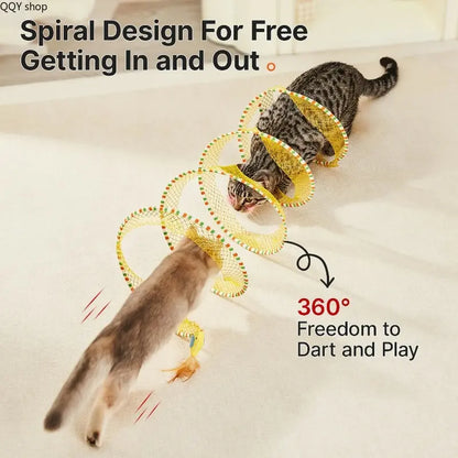 Summervibes Spiral Tunnel Cat Toy - Collapsible 20-Inch Spring Tunnel with Feather & Bell for Interactive Play, Durable Accessory for Indoor Cats and Small Pets