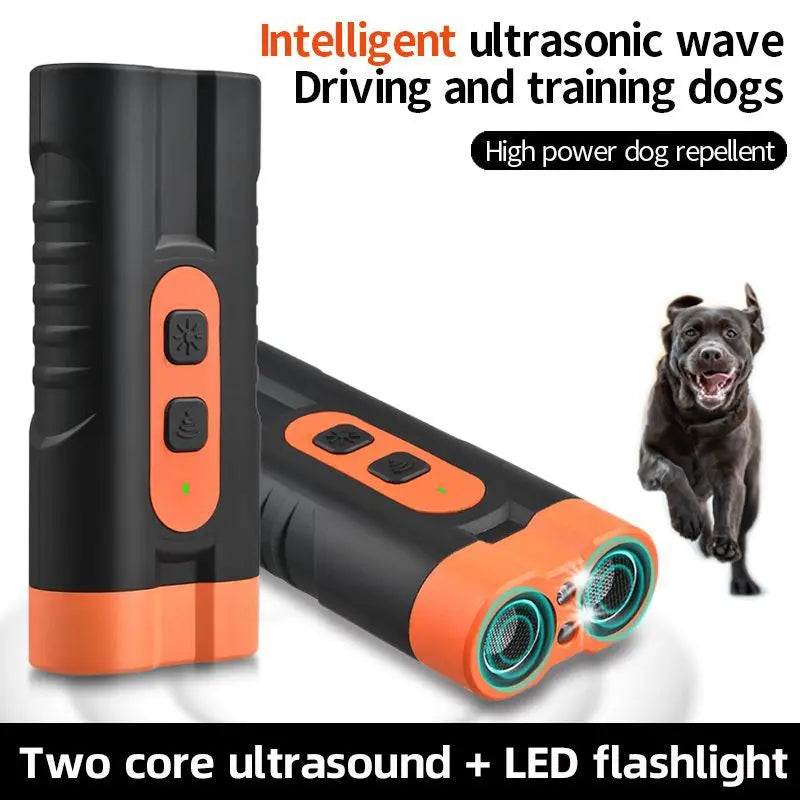 Upgraded Dual-Headed Ultrasonic Dog Repeller and Bark Stopper Flashlight - Rechargeable Portable Device for Effective Pet Barking Control, Essential for Dog Walkers and Pet Enthusiasts