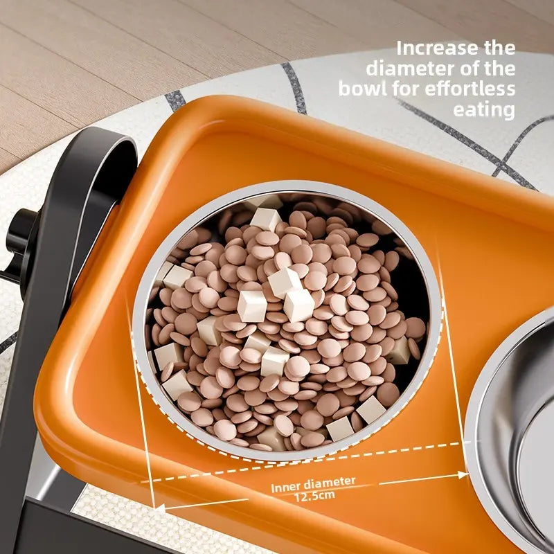 Elevated Stainless Steel Dog Feeding Bowls Set with Adjustable Height and Non-Slip Design for Small Dogs and Cats - Includes 2 Bowls and 1 Raised Stand