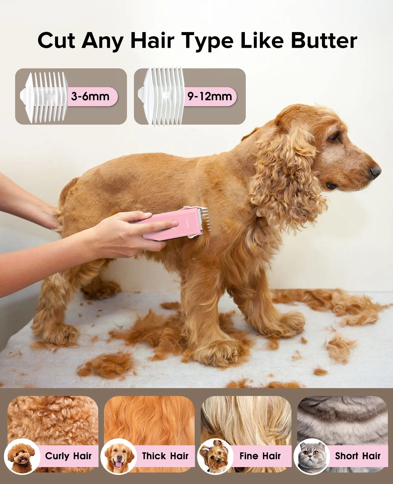 Professional Rechargeable Cordless Pet Clippers for Dog and Cat Grooming, Low Noise Ceramic Blade Trimmer for Matted and Long Hair