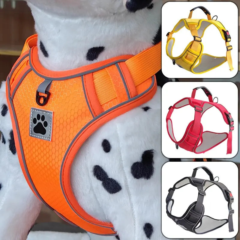 Adjustable No-Pull Reflective Dog Harness with Breathable Chest Strap for Outdoor Activities