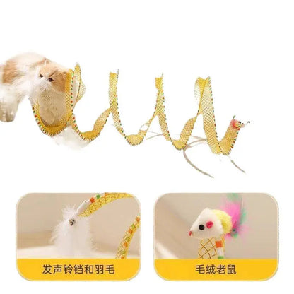 Summervibes Spiral Tunnel Cat Toy - Collapsible 20-Inch Spring Tunnel with Feather & Bell for Interactive Play, Durable Accessory for Indoor Cats and Small Pets