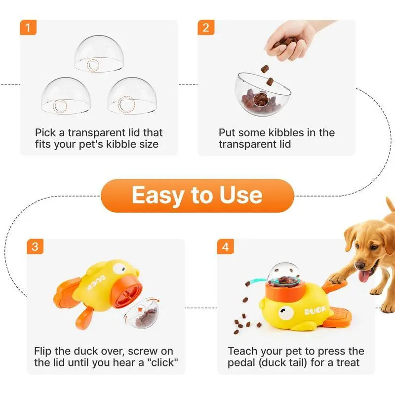 Yellow Duck Food Dispensing Cat Toy - Interactive Boredom Relief Wand for Cats and Dogs, Durable Slow Feeder and Snack Puzzle, Ideal Gift for Pet Lovers