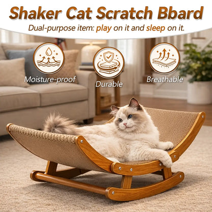 Elegant Bohemian Cat Scratcher Bed with Natural Sisal and Solid Wood Frame, Calming Rocking Lounge for Indoor Cats, Comfortable Non-Shedding Bed for Medium to Large Cats and Kittens, Easy Assembly