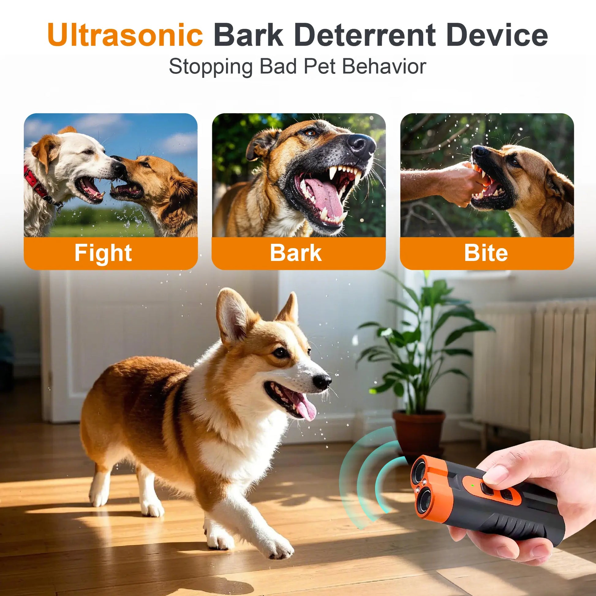 Ultrasonic Dog Barking Deterrent Training Tool - Rechargeable Usb-Charged, Dual Emitter, 50Ft Range, 25Khz Frequency, Flashlight, Portable Grip, Kit Included for Indoor & Outdoor Dog Behavior Control,Summervibes