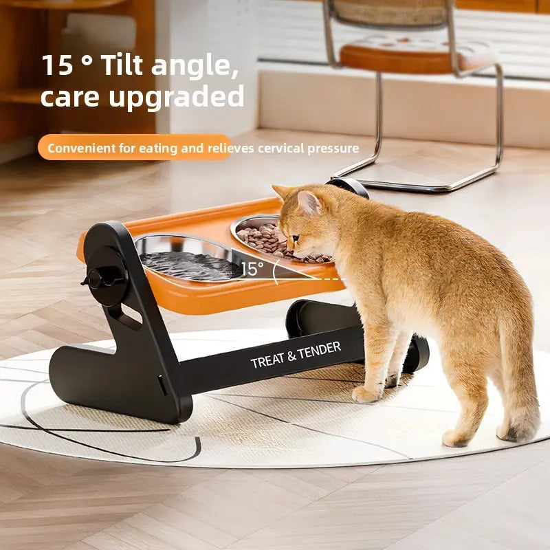 Elevated Stainless Steel Dog Feeding Bowls Set with Adjustable Height and Non-Slip Design for Small Dogs and Cats - Includes 2 Bowls and 1 Raised Stand