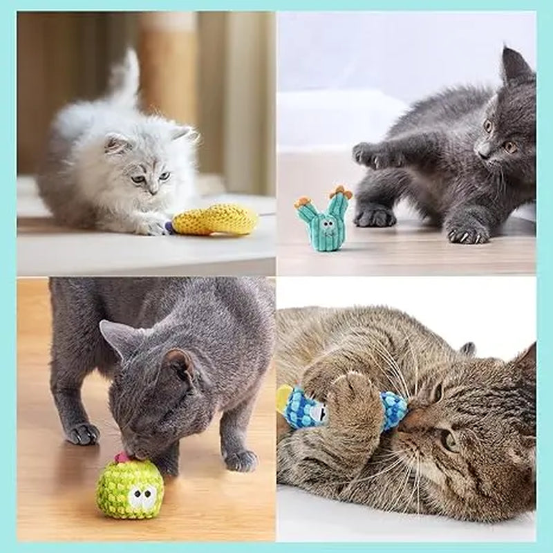 Pawsible 5-Pack Colorful Cactus Cat Toy Set with 100% Premium Catnip Filling - Natural Stimulation and Soft Teething Toys for Kittens