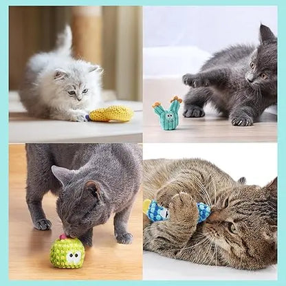 Pawsible 5-Pack Colorful Cactus Cat Toy Set with 100% Premium Catnip Filling - Natural Stimulation and Soft Teething Toys for Kittens