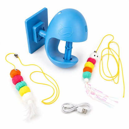 Automated Wall-Mounted Cat Teaser Toy with Adjustable Modes and Rechargeable Feather Exercise Feature
