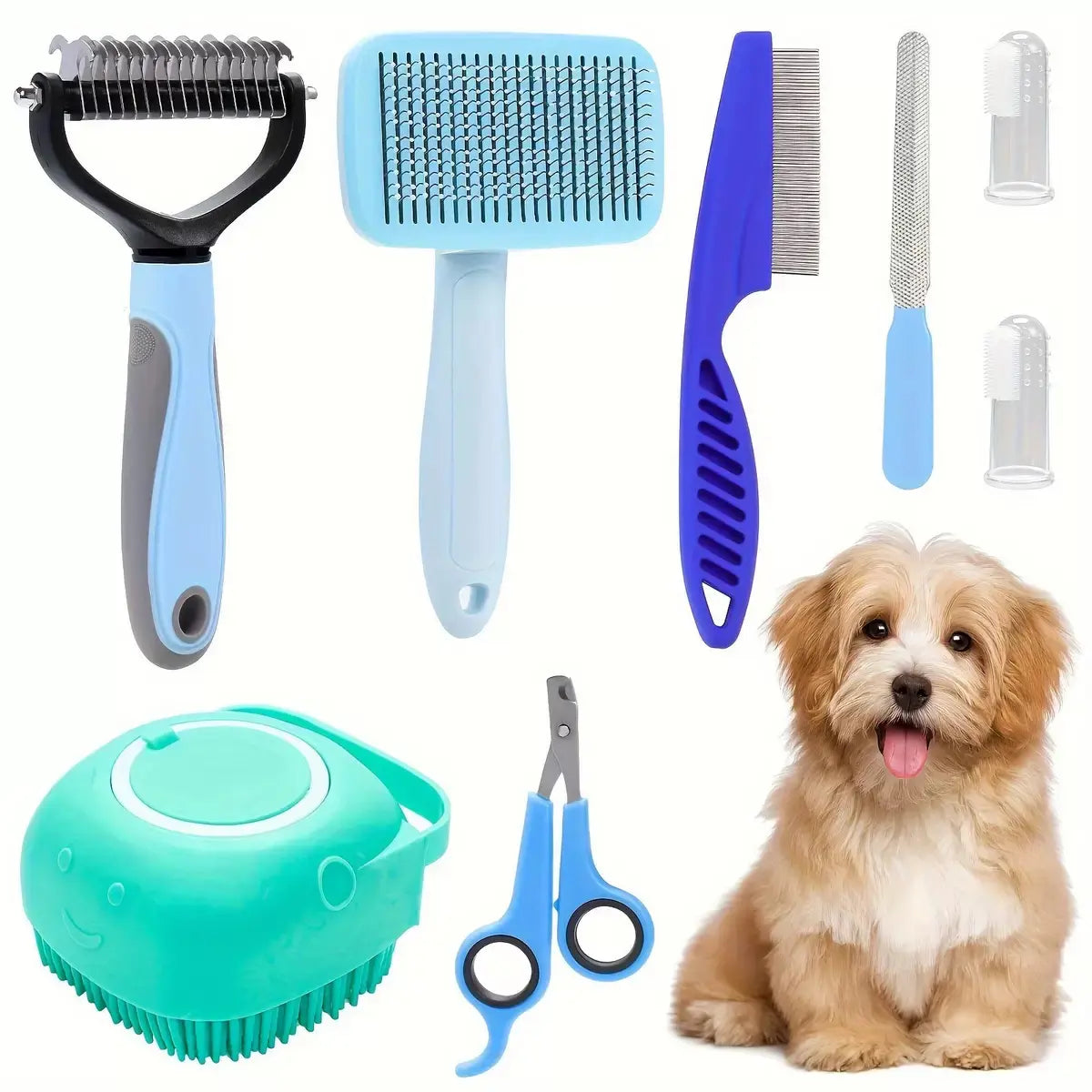 8-in-1 Professional Pet Grooming Kit for Dogs and Cats - Includes Dematting Comb, Slicker Brush, Nail Clipper, and Trimmer for a Tangle-Free and Shiny Coat