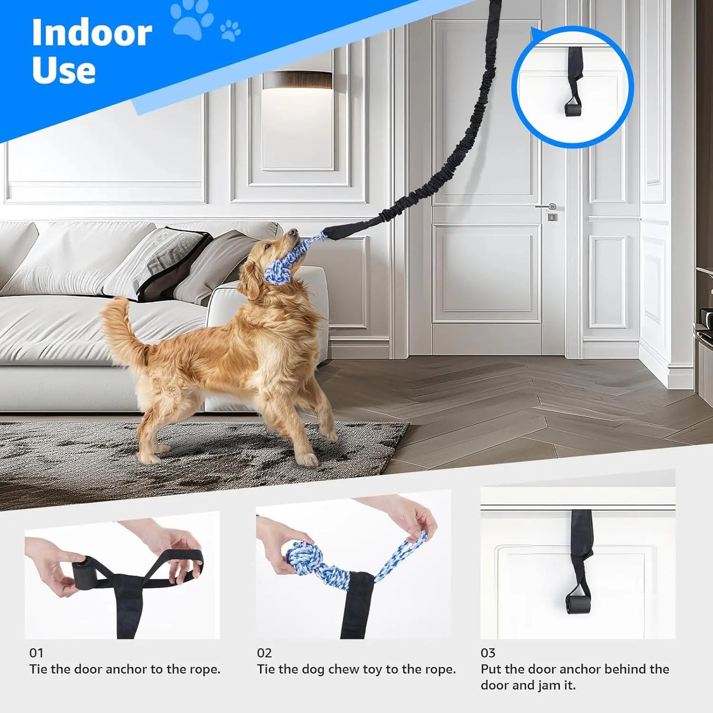 Spring Pole Rope Tug Toys for Medium to Large Dogs - Interactive Bungee Exercise Ropes for Indoor and Outdoor Use (Door Style)