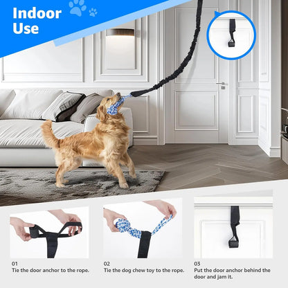 Spring Pole Rope Tug Toys for Medium to Large Dogs - Interactive Bungee Exercise Ropes for Indoor and Outdoor Use (Door Style)