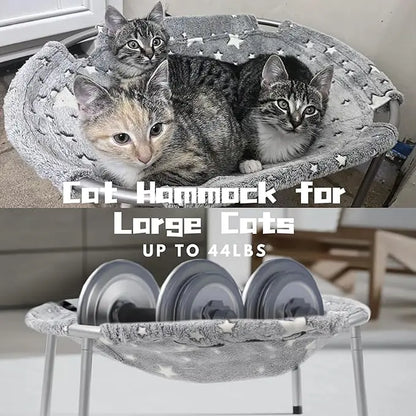 Elevated Cat Hammock Bed with Metal Frame and Dual-Sided Removable Washable Cover - Breathable Raised Lounger for Indoor Cats and Small Dogs, Easy No-Tool Assembly