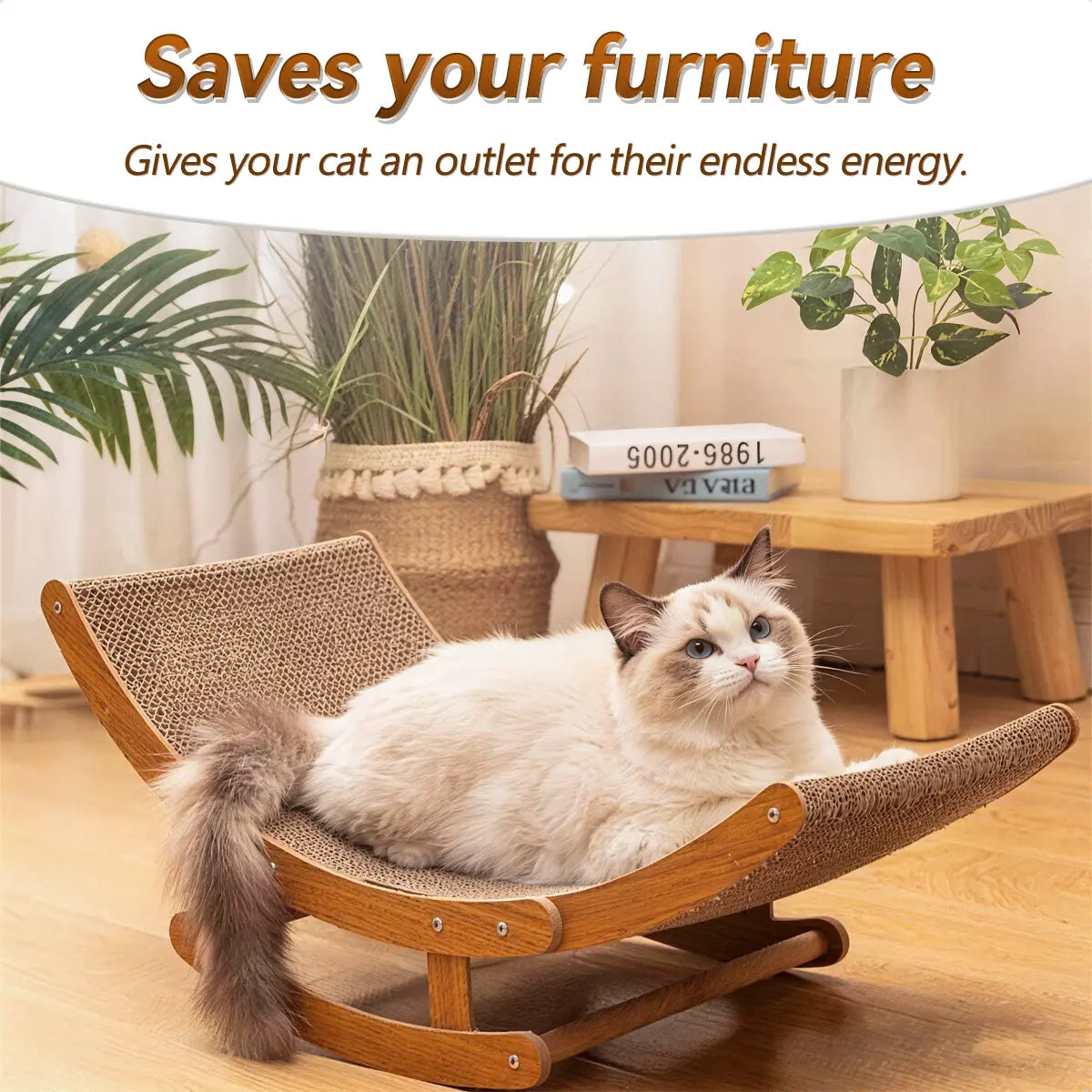 Elegant Bohemian Cat Scratcher Bed with Natural Sisal and Solid Wood Frame, Calming Rocking Lounge for Indoor Cats, Comfortable Non-Shedding Bed for Medium to Large Cats and Kittens, Easy Assembly
