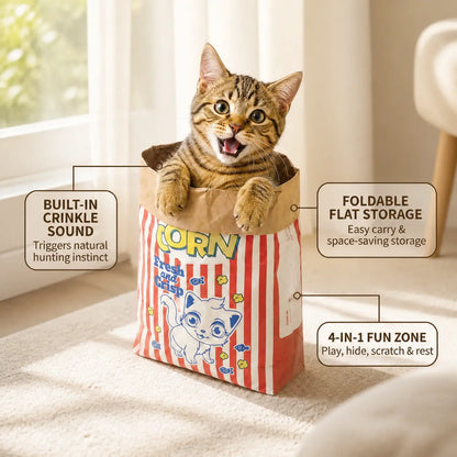 Giant Collapsible Cat Crinkle Bag Tunnel - 29.5 x 13.8 Inch Interactive Hideaway for Indoor Cats, Kittens, Rabbits, and Ferrets with Crinkle Sound