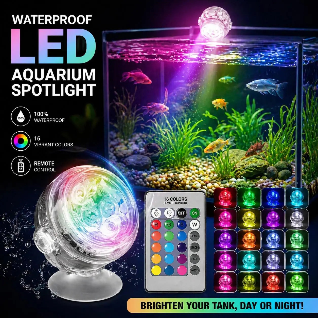 Submersible LED Mood Light for Aquariums - USB Color-Changing Underwater Lamp, Waterproof Night Light for Freshwater and Saltwater Fish Tanks