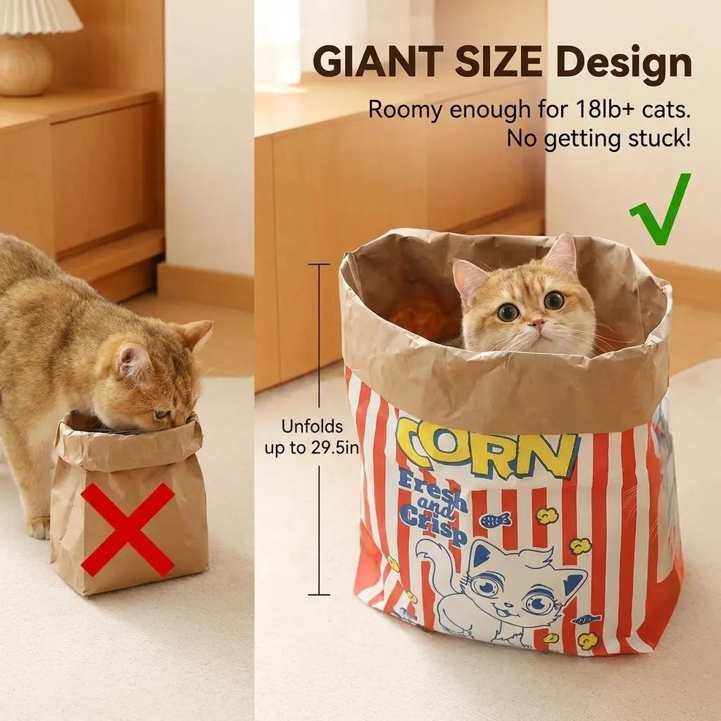 Giant Collapsible Cat Crinkle Bag Tunnel - 29.5 x 13.8 Inch Interactive Hideaway for Indoor Cats, Kittens, Rabbits, and Ferrets with Crinkle Sound