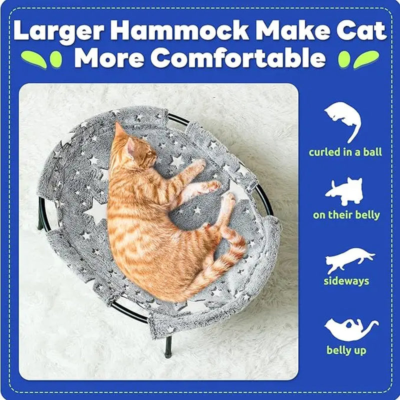 Elevated Cat Hammock Bed with Metal Frame and Dual-Sided Removable Washable Cover - Breathable Raised Lounger for Indoor Cats and Small Dogs, Easy No-Tool Assembly