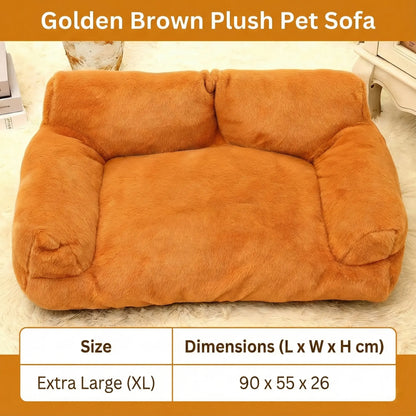 All-Season Washable Cozy Pet Sofa Bed for Small to Medium Dogs and Cats, 35.4 x 21.7 x 10.2 in, Brown Plush Fabric with Supportive Bolsters, Comfortable Indoor and Outdoor Lounger for Two Pets
