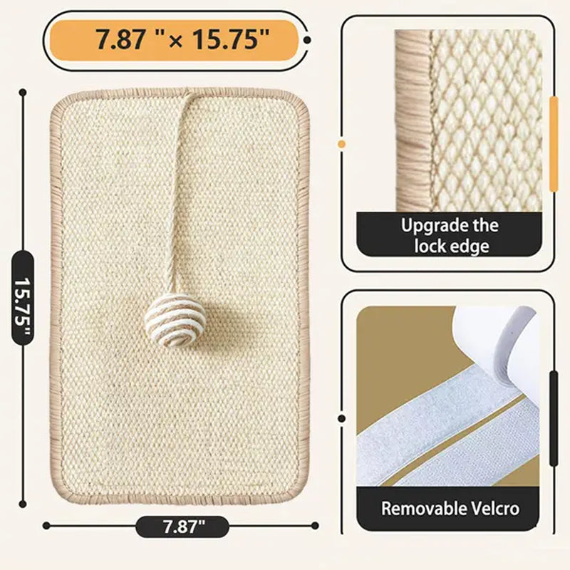 Sisal Wall Cat Scratching Mat - Indoor Scratching Pad for Furniture and Wall Protection, Durable Cat and Kitten Scratcher