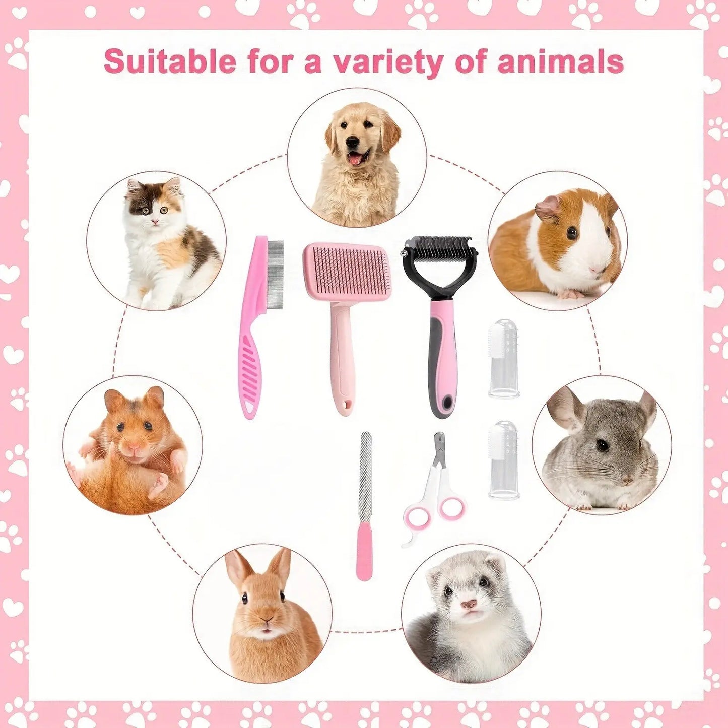 8-in-1 Professional Pet Grooming Kit for Dogs and Cats - Includes Dematting Comb, Slicker Brush, Nail Clipper, and Trimmer for a Tangle-Free and Shiny Coat