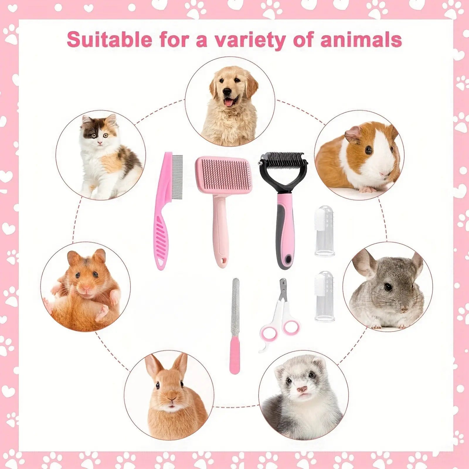 8-in-1 Professional Pet Grooming Kit for Dogs and Cats - Includes Dematting Comb, Slicker Brush, Nail Clipper, and Trimmer for a Tangle-Free and Shiny Coat